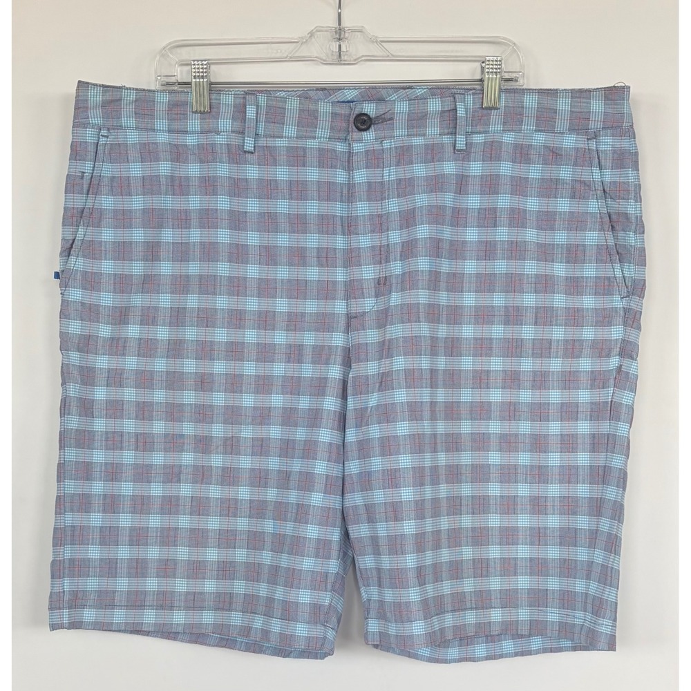 Tommy Bahama Mens Plaid Hybrid Shorts Blue Red Stretch Performance Size 40 Golf